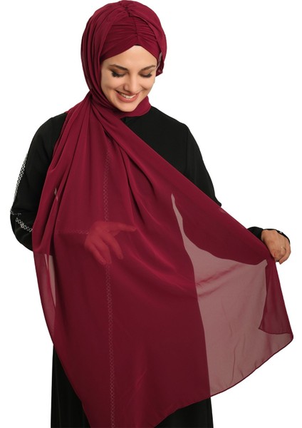 Bordo Pratik Hazır Geçmeli Bone Şal Şifon Drapeli 2507_16 indirimleri