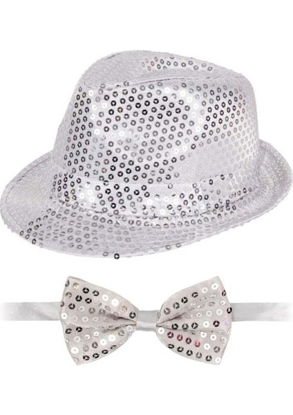 Gümüş Payetli Şapka ve Papyon Seti – Parıltılı Yetişkin Kostüm Seti fiyatları