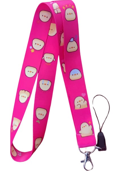 Pembe Civciv 2 Desenli Boyun Askı Ipi ve Telefon Askısı + Kartlık