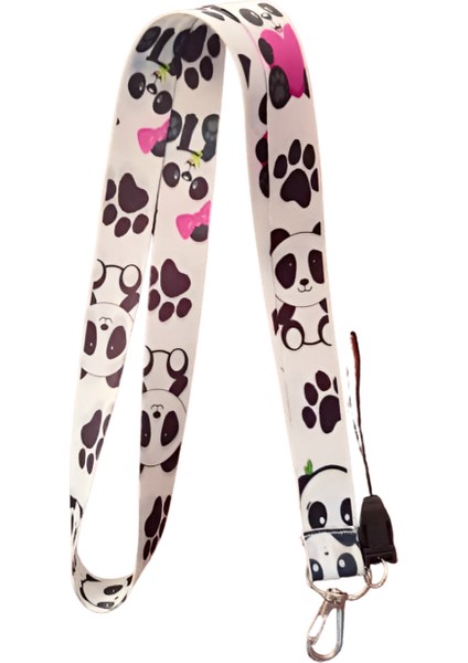 Panda 3 Desenli Boyun Askı Ipi ve Telefon Askısı + Kartlık