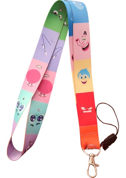 Renkli Duygular Desenli Boyun Askı Ipi ve Telefon Askısı + Kartlık