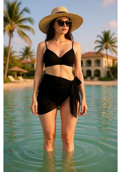 Kadın Siyah Transparan Belden Bağlamalı Pareo – Modern ve Şık Tasarım modelleri