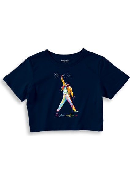 Freddie Mercury Crop Tişört - Lacivert