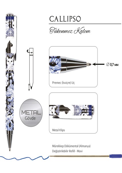 Callipso 0.7 mm Mavi Tükenmez Kalem