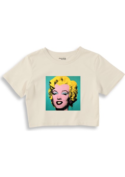 Andy Warhol / Marilyn Monroe Blue Crop Tişört - Ekru