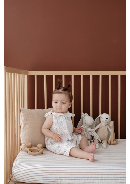 Bebek Boy Müslin Lastikli Çarşaf Seti | Line Series - Beige modelleri