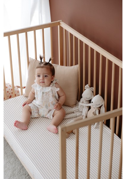 Bebek Boy Müslin Lastikli Çarşaf Seti | Line Series - Beige fırsatları