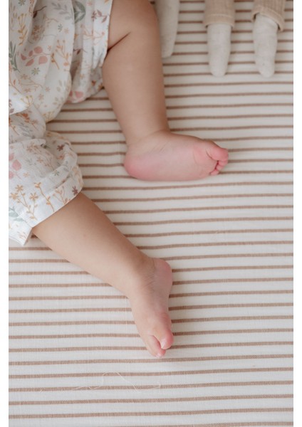 Bebek Boy Müslin Lastikli Çarşaf Seti | Line Series - Beige indirimleri