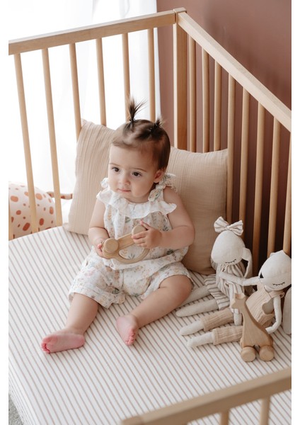 Bebek Boy Müslin Lastikli Çarşaf Seti | Line Series - Beige