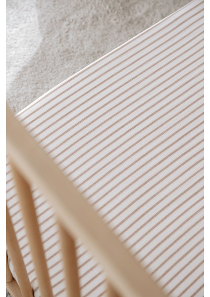 Bebek Boy Müslin Lastikli Çarşaf Seti | Line Series - Beige