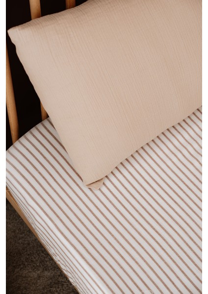 Bebek Boy Müslin Lastikli Çarşaf Seti | Line Series - Beige