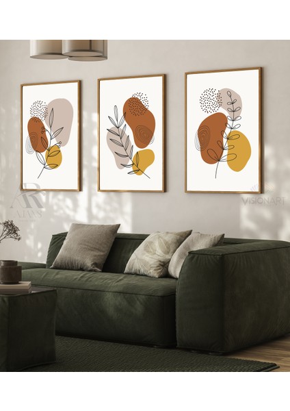 Doğanın Renkleri Soyut Düzen Çerçeve Görünümlü 3'lü Set Mdf Poster