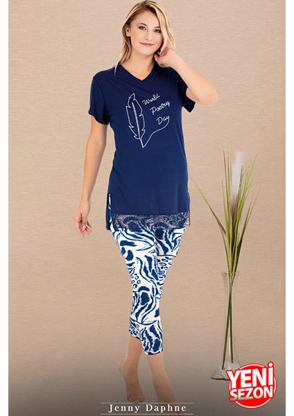 Lady Çiçek Desenli V Yakalı Kapri Pijama Takımı modelleri