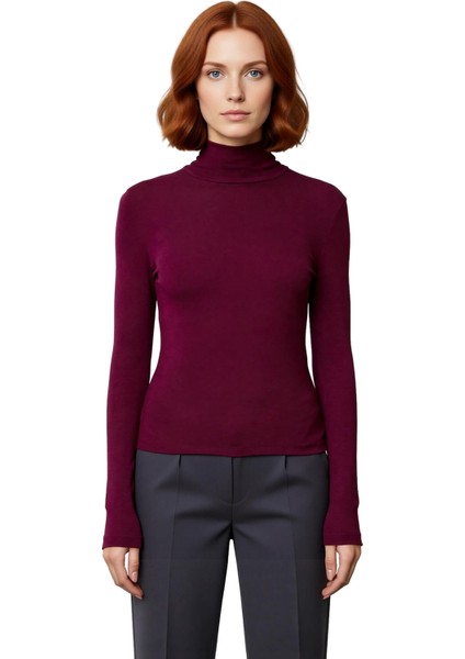 Kadın Fitted Balıkçı Yaka Uzun Kollu Basic Siluet Esnek Örme Bluz Cool & Comfort Tarzıyla Günlük modelleri