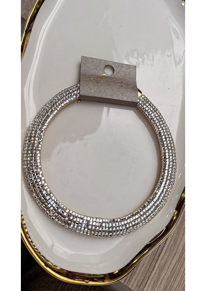 Göz Kamaştıran Gümüş Kristal Taşlı Tasma Kolye (Choker) - Ayarlanabilir fırsatları