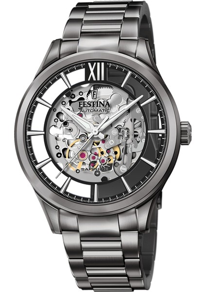 F20632/1 Otomatik Çelik Gri Iskelet Kadran 43 mm Erkek Kol Saati