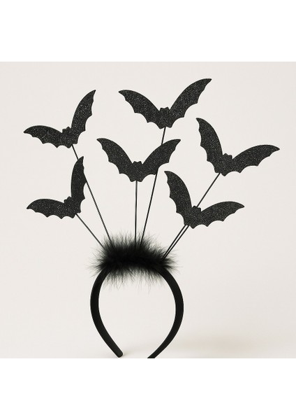 Cadılar Bayramı Siyah Tüylü Yarasalarla Süslenmiş Kadın Kostüm Tacı fiyatları