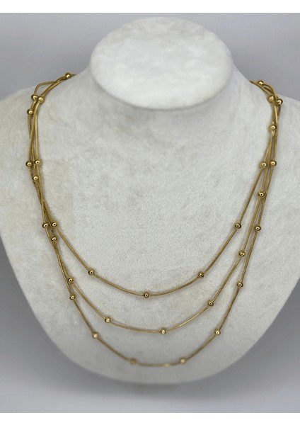 Üç Sıralı Dorika Taşlı Gold Kolye fiyatları