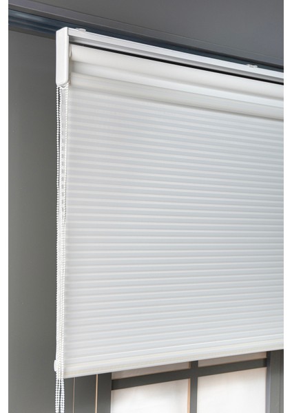 Beyaz Çift Mekanizmalı Tül ve Stor Güneşlik Perde 150 x 200 cm Polyester Kumaş modelleri