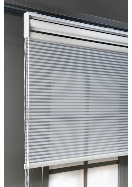 Çift Mekanizmalı Beyaz Jaluzi Görünümlü Tül ve Stor Güneşlik Perdeler fiyatları