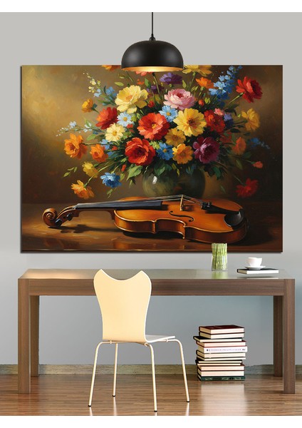 Renkli Çiçek Sepeti Dekoratif Kanvas - Mdf Ahşap Tablo