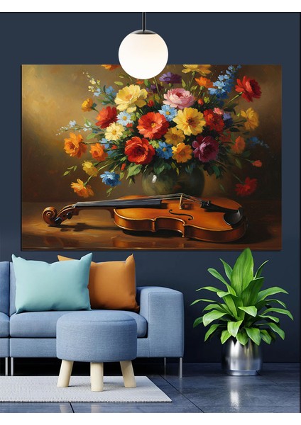 Renkli Çiçek Sepeti Dekoratif Kanvas - Mdf Ahşap Tablo fiyatları