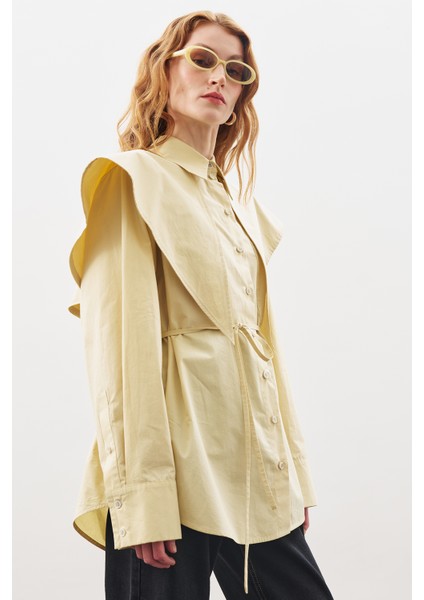 Üçgen Fularlı Oversıze Gömlek Soft Sarı