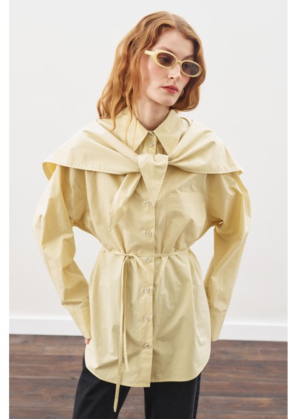 Üçgen Fularlı Oversıze Gömlek Soft Sarı fiyatları