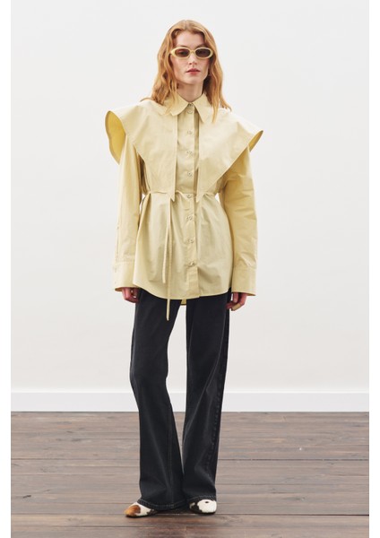 Üçgen Fularlı Oversıze Gömlek Soft Sarı modelleri