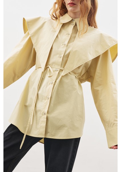 Üçgen Fularlı Oversıze Gömlek Soft Sarı indirimleri