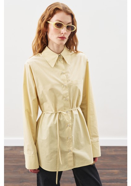 Üçgen Fularlı Oversıze Gömlek Soft Sarı