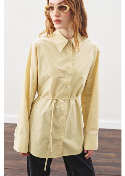 Üçgen Fularlı Oversıze Gömlek Soft Sarı