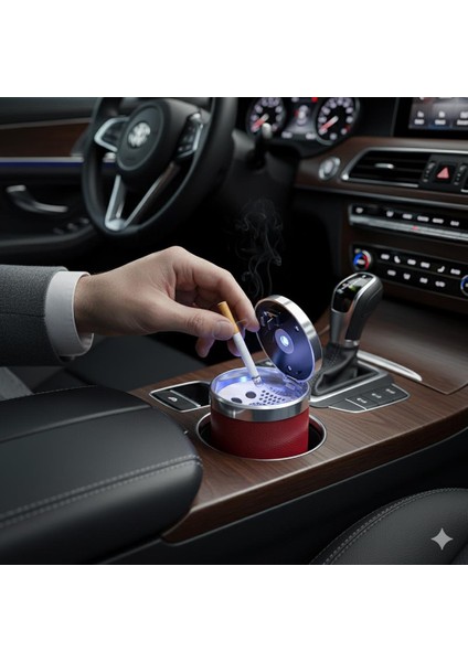 Premium Işıklı Küllük Deri Kaplamalı Şık Basmalı Bordo Araç Içi Küllük fiyatları