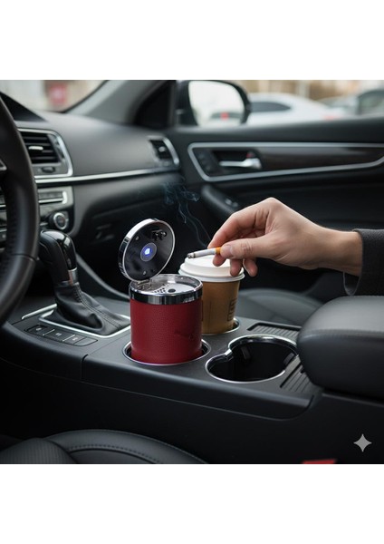 Premium Işıklı Küllük Deri Kaplamalı Şık Basmalı Bordo Araç Içi Küllük modelleri