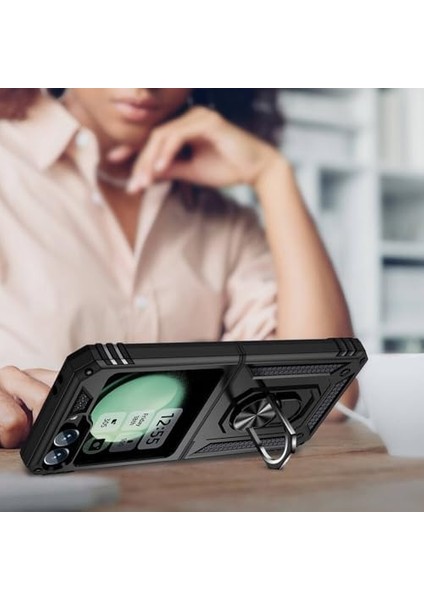 Galaxy Z Flip 6 Uyumlu Kamera Korumalı Yüzüklü Standlı Tank Kılıf (Siyah, Galaxy Z Flip 6) modelleri