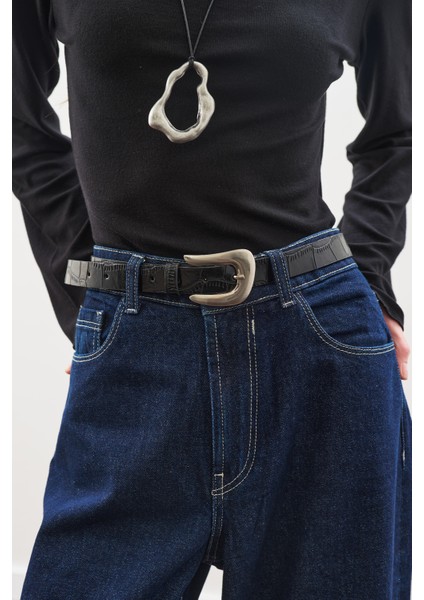 Timsah Deri Görünümlü Kemer Siyah