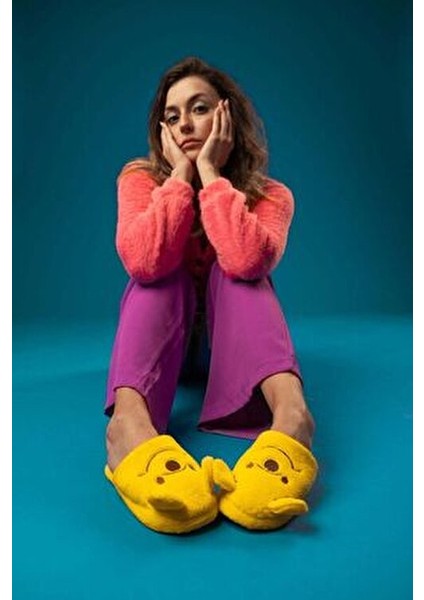 MomiKadın Ev Terliği Hayvan Figürlü Konforlu Tekstil Sarı Renk