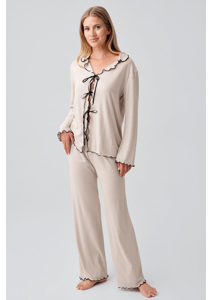 Uzun Kollu Kurdele Bağlamalı Fiyonklu Viskoz Pijama Takım 18211 fiyatları