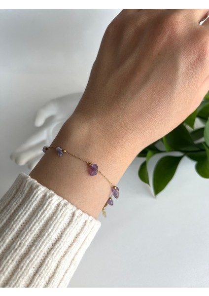 Gerçek Doğal Taşlı Paslanmaz Çelik Altın Renk Zarif Bileklik modelleri