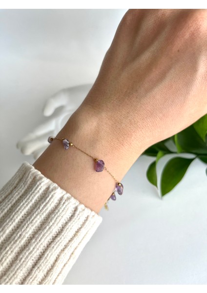 Gerçek Doğal Taşlı Paslanmaz Çelik Altın Renk Zarif Bileklik fırsatları