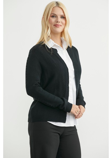 Yuvarlak Yaka Motifli Triko Hırka - Siyah fırsatları