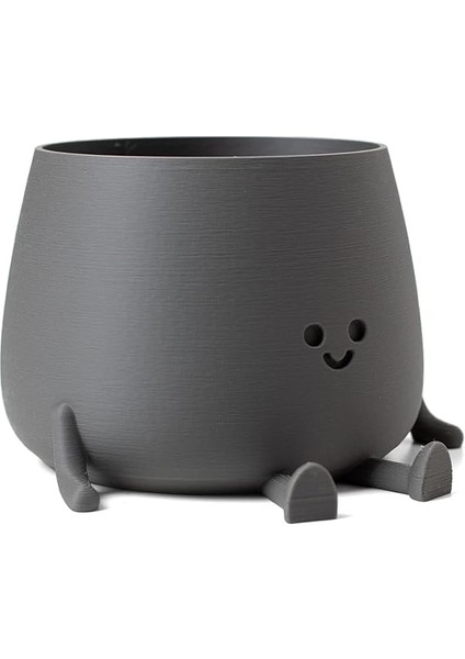 Tombul Oturan Gülen Yüz Saksı Bioplastik Güler Yüzlü Sukulent Saksısı (Antrasit, Büyük) fırsatları