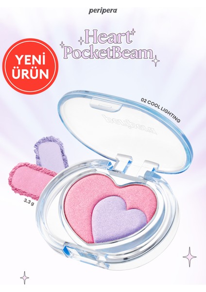 Iki Renkli, Kalp Tasarımlı, Yoğun Işıltılı Highlighter Perıpera Heart Pocketbeam (02 Cool Lighting)