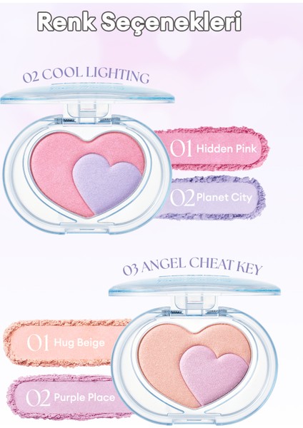 Iki Renkli, Kalp Tasarımlı, Yoğun Işıltılı Highlighter Perıpera Heart Pocketbeam (02 Cool Lighting) modelleri