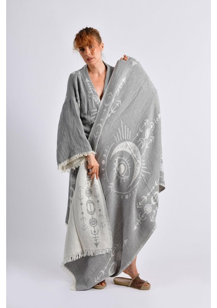 Gri Crescent Eye Kimono& Peştamal Set