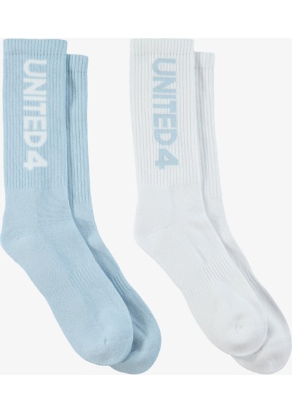 Unıted4 Unisex Mavi/beyaz 2'li Çorap