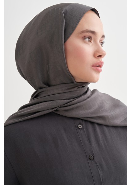 Monogram Desen Liora Pamuk Şal Antrasit