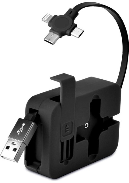 Cep Tipi Telefon Tutuculu Makaralı Uzayıp Kısalabilen 3'ü 1 Arada USB Şarj Kablosu