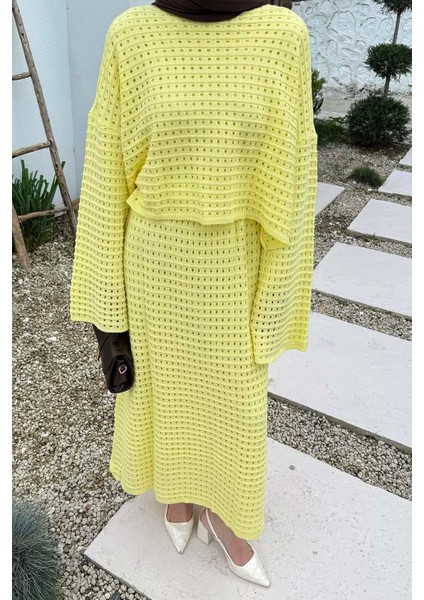 Ajurlu Triko Tesettür Takım Sarı modelleri