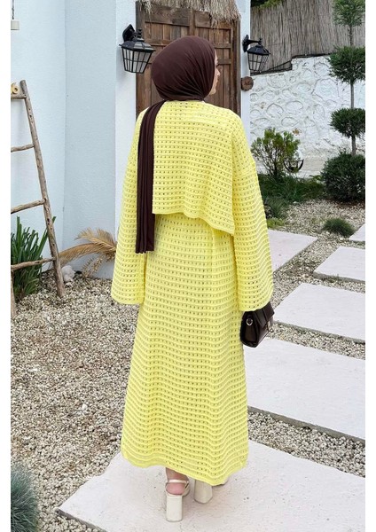 Ajurlu Triko Tesettür Takım Sarı fırsatları